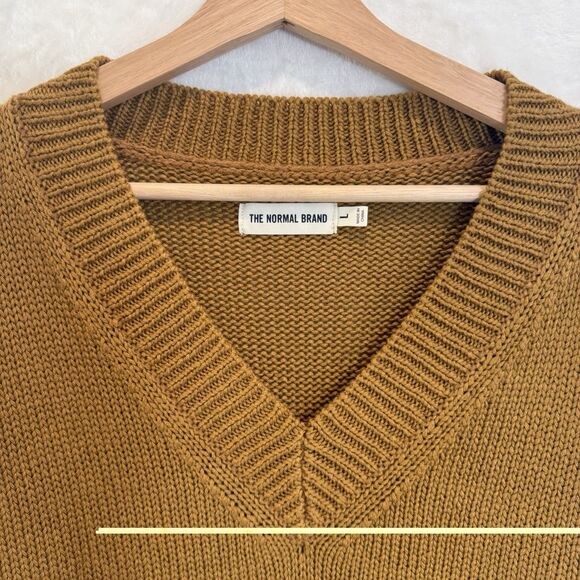 The Normal Brand Sweater Arlo V-neck Maple Glaze Button Cuff Women’s L - Picture 2 of 11
